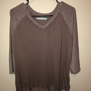 Purple baseball tee with shimmer sleeves